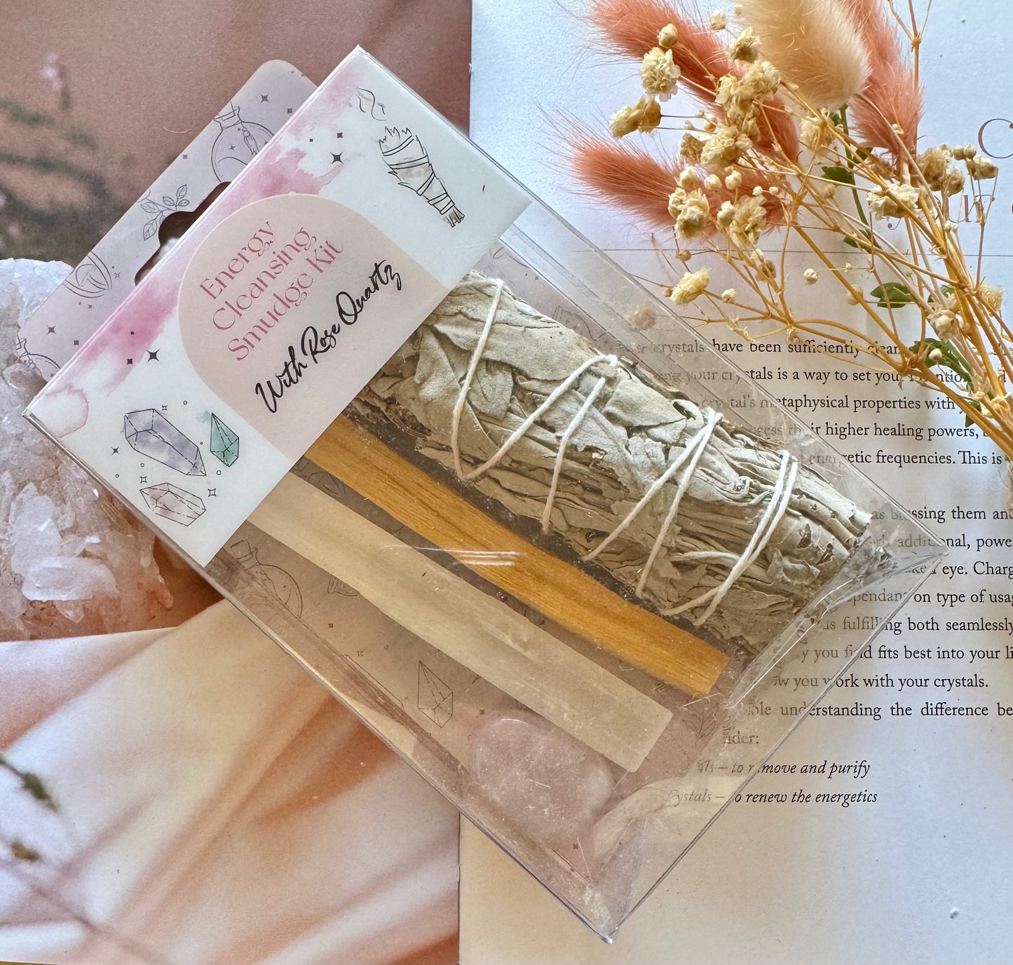 Energy Cleansing Smudge Kit With Rose Quartz