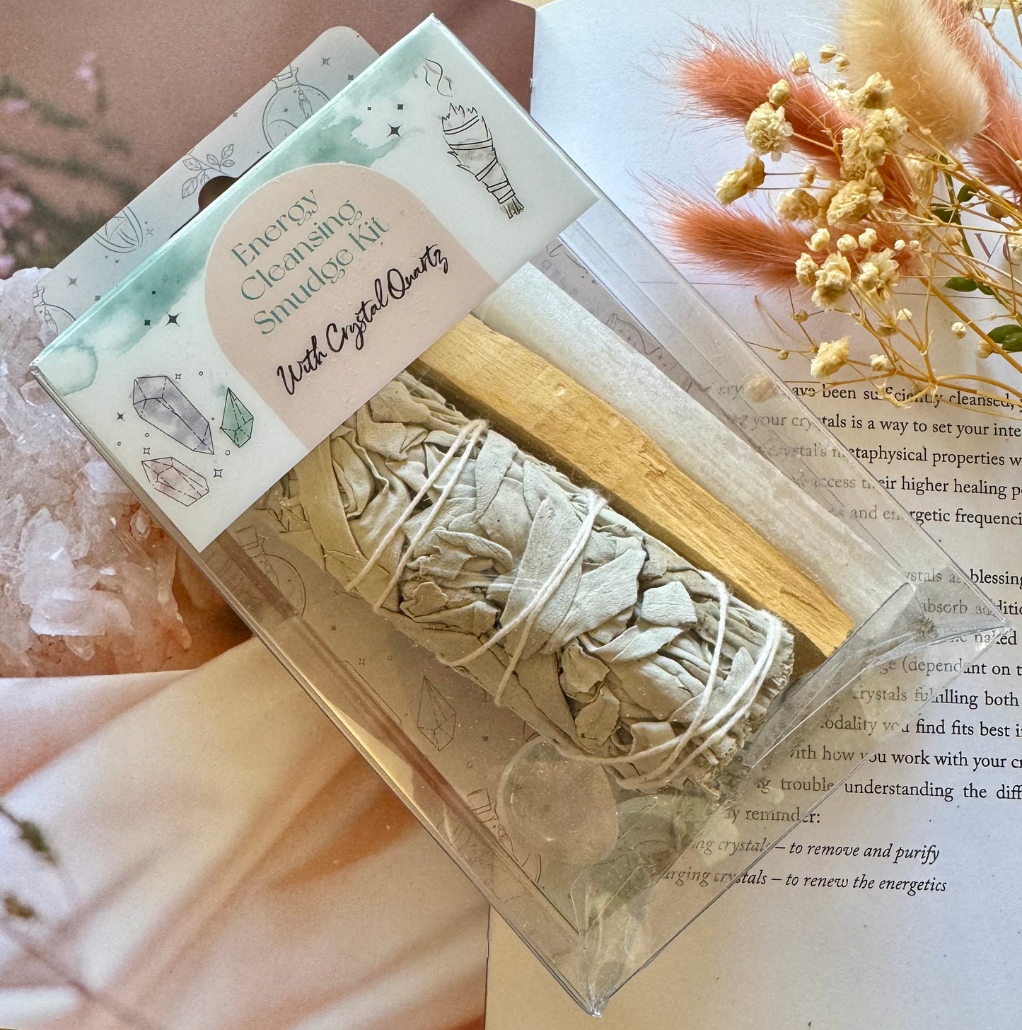 Energy Cleansing Smudge Kit With Clear Quartz