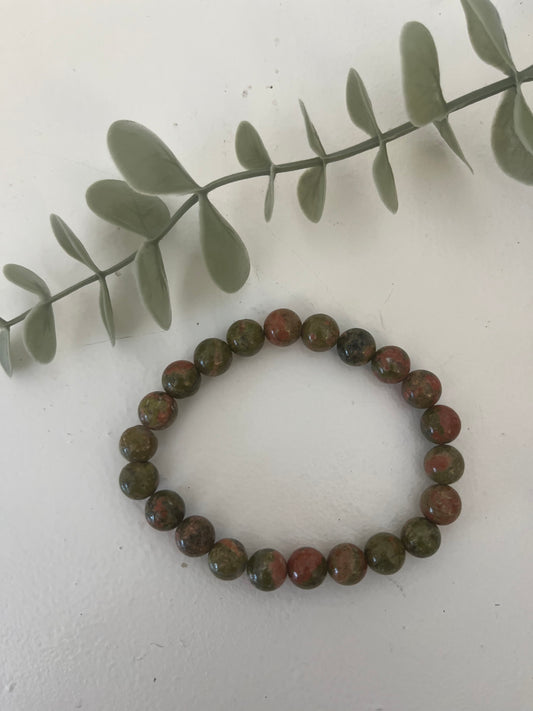 Unakite Jasper Bead Bracelet