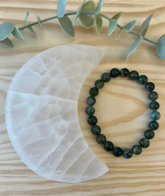 Moss Agate Bead Bracelet