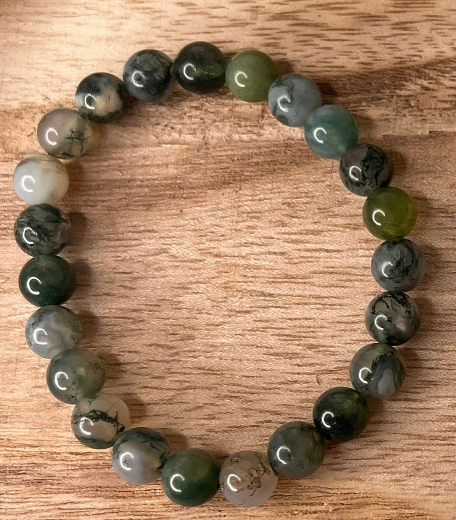 Moss Agate Bead Bracelet